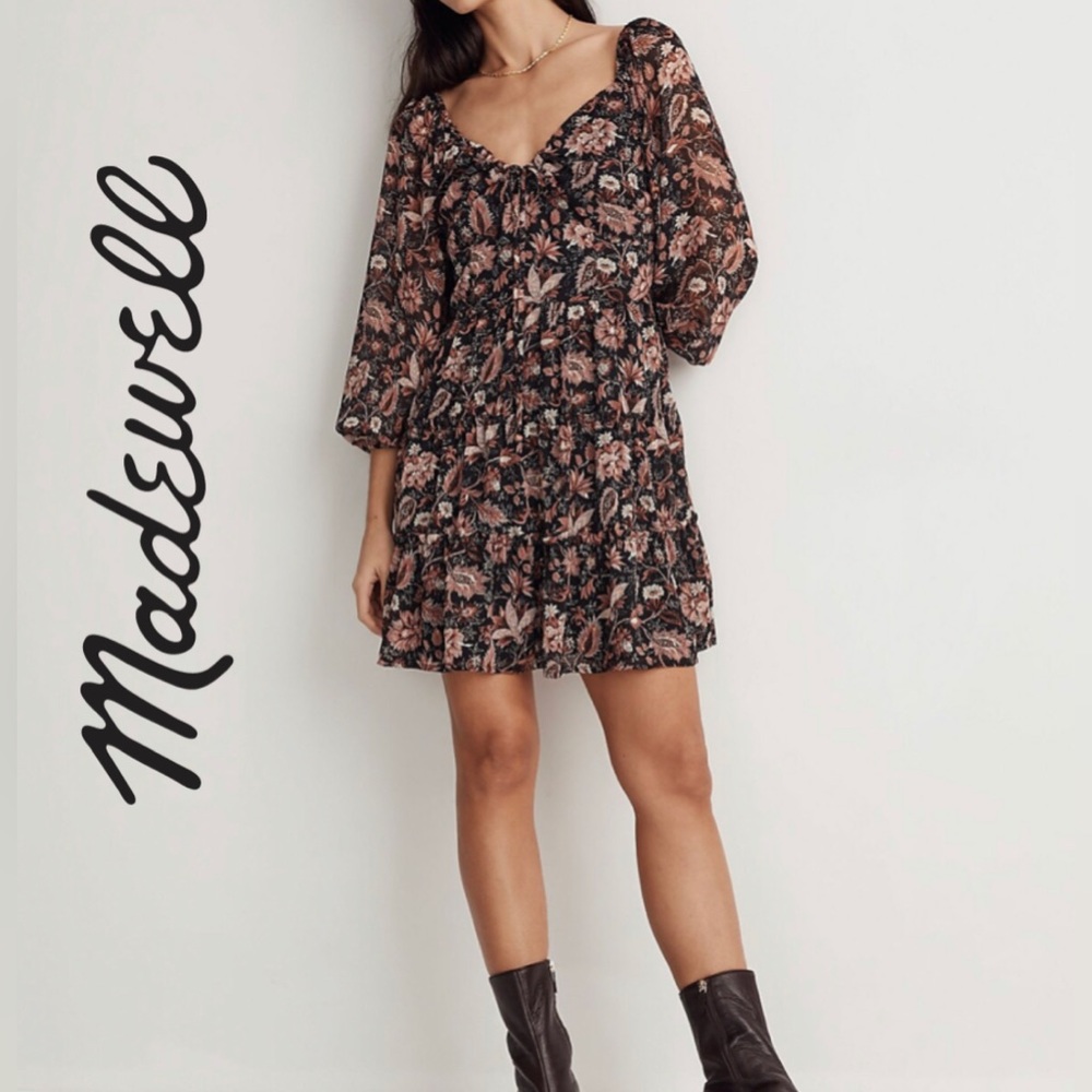 MADEWELL Amalia Tiered Mini Dress in Pampas Blooms Size 00 MSRP $148 Floral